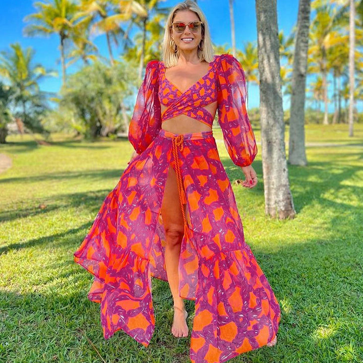 Dame badeshorts sæt med stilfulde volanger og legende blomsterdesign Stilla