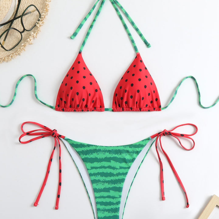 Dame Bikini-sæt med vandmelonmønster og justerbare bånd Skovae