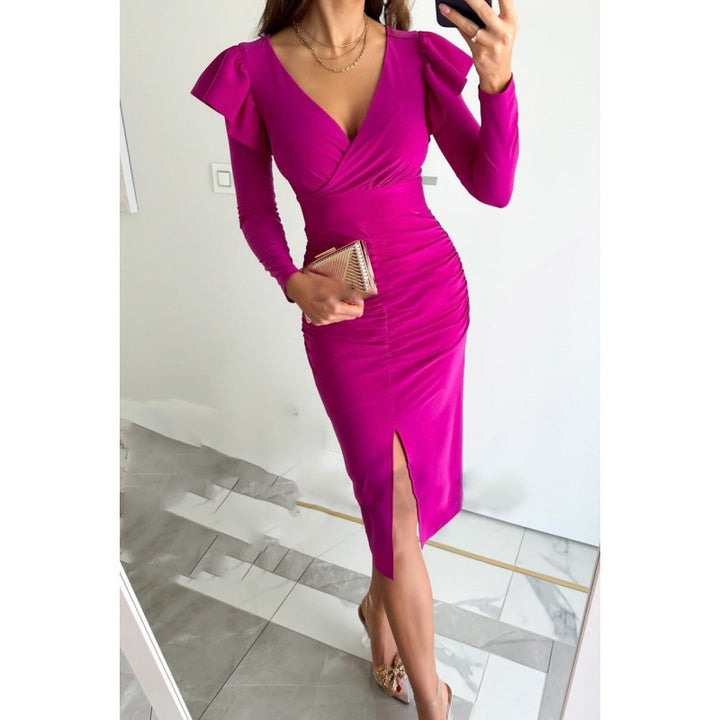 Damer Elegante Langærmet Bodycon Kjole med Flæse Detalje Stilla
