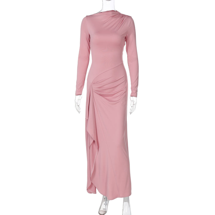 Damer Elegant Langærmet Maxikjole med asymmetrisk Snit og Raffineret Drapering Stilla