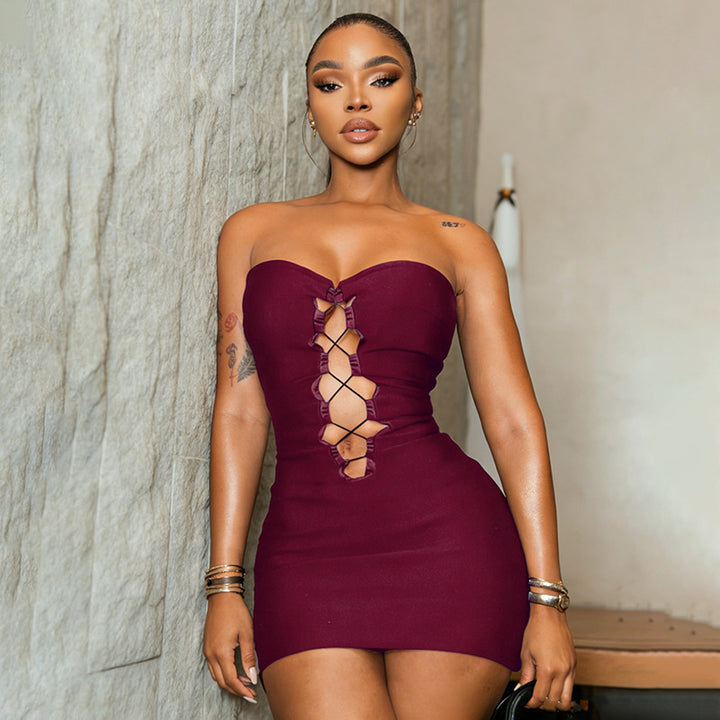 Damen Figurbetontes Wickelkleid mit Rüschendetails Skovae