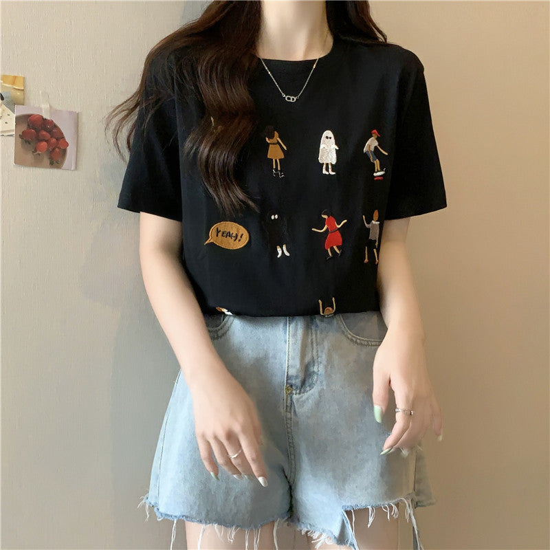 Dame Casual Broderet Grafik T-Shirt Stilla