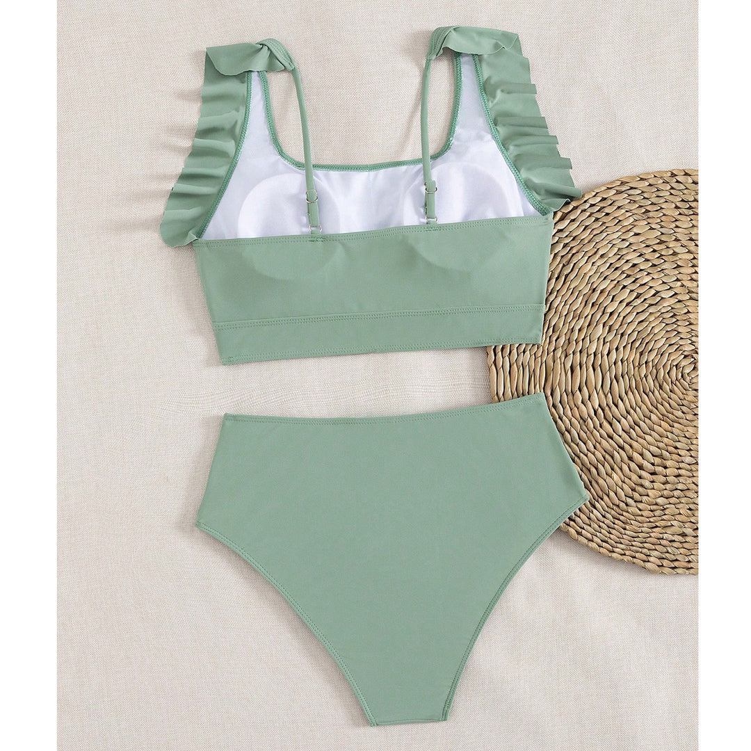 Dame Højtaljet Bikini med Ruffles detaljer Skovae