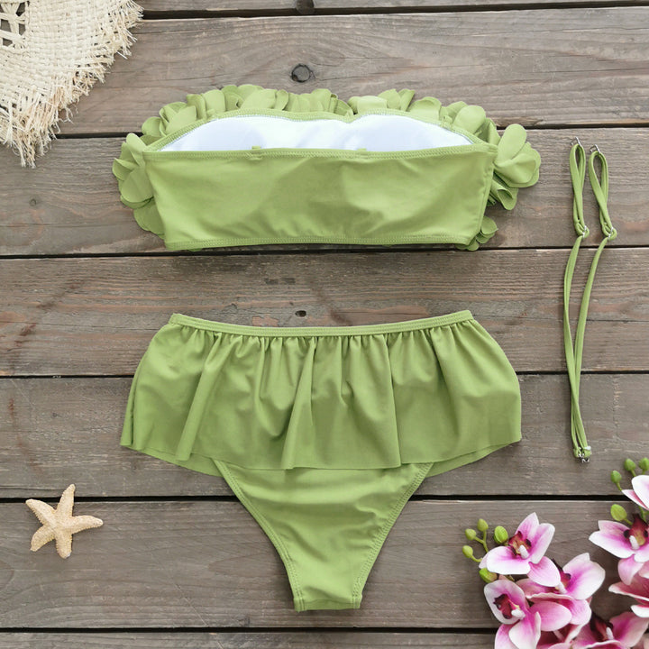 Dame Bikini-sæt med trendy flæse-top og voluminøs talje-bukser Stilla
