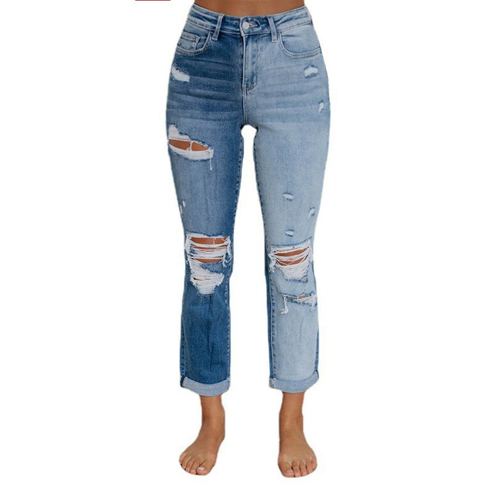 Dame Ripped Boyfriend Jeans med asymmetrisk design Stilla