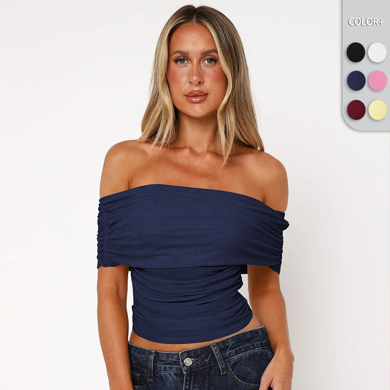 Dame Off-Shoulder Top med raffinerede draperingselementer og elastisk linning Stilla