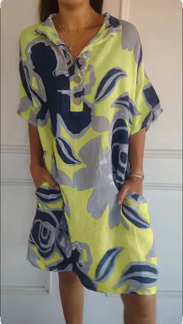 Dame sommerligt tunika-kjole med et moderne blomsterdesign Stilla