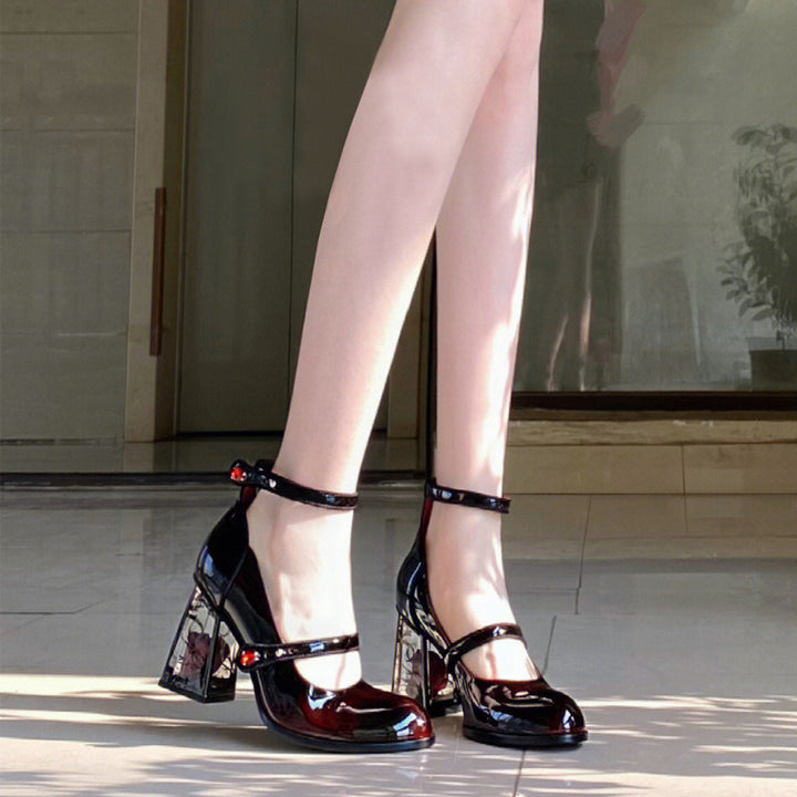 Dame Elegant Mary Jane Pumps med gennemsigtig hæl Stilla