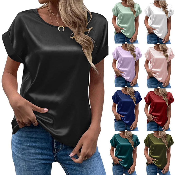 Dame Silke Satin Rund hals udskæring Top Stilla