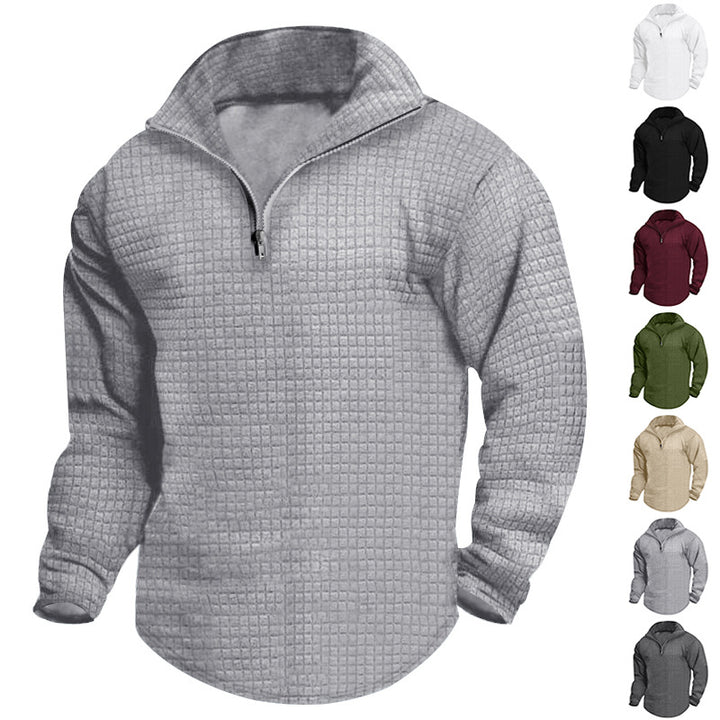 Herrer nan Stehkrave-sweatshirt med kvadratisk struktur og kort frontzip Skovae