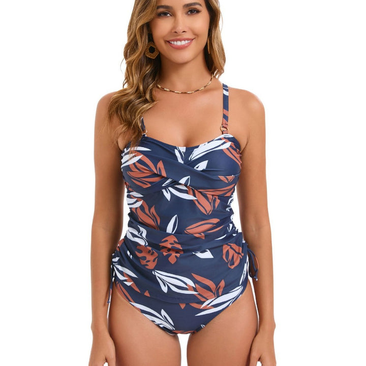 Dame one-piece badedragt med drapering og blomsterprint Skovae
