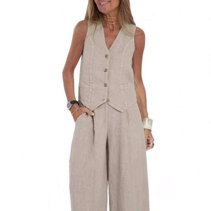 Dame elegant linned vest med knapdetaljering Stilla