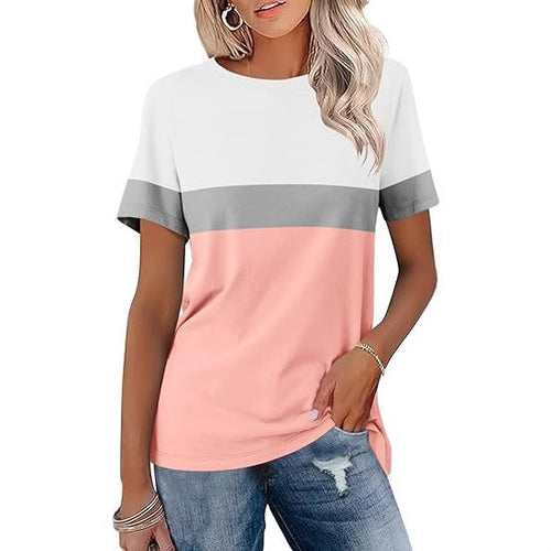 Dame farveblok T-shirt med rund halsudskæring Stilla