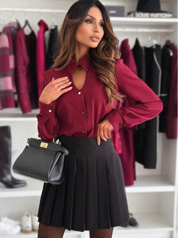 Dame elegant bluse med smart krave og knapdetaljer Stilla