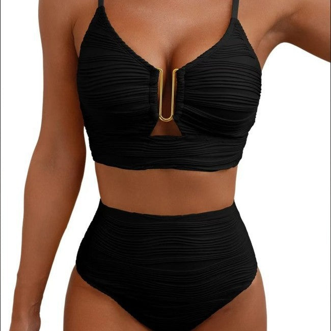 Dame Højtaljet Bikini-Sæt med raffineret Cut-Out og moderigtigt Rynkedetalje Stilla