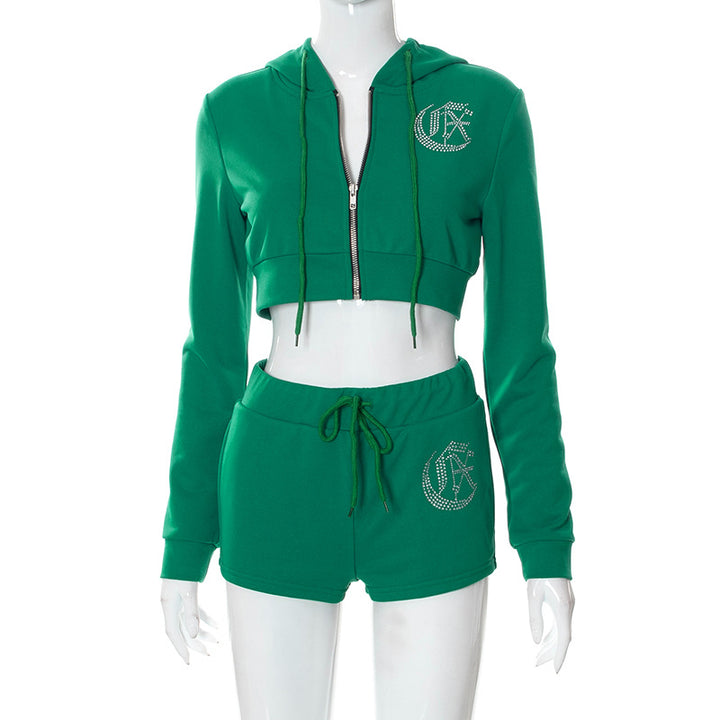 Femme Cropped Zip-Up Hoodie med strassdetaljer Stilla
