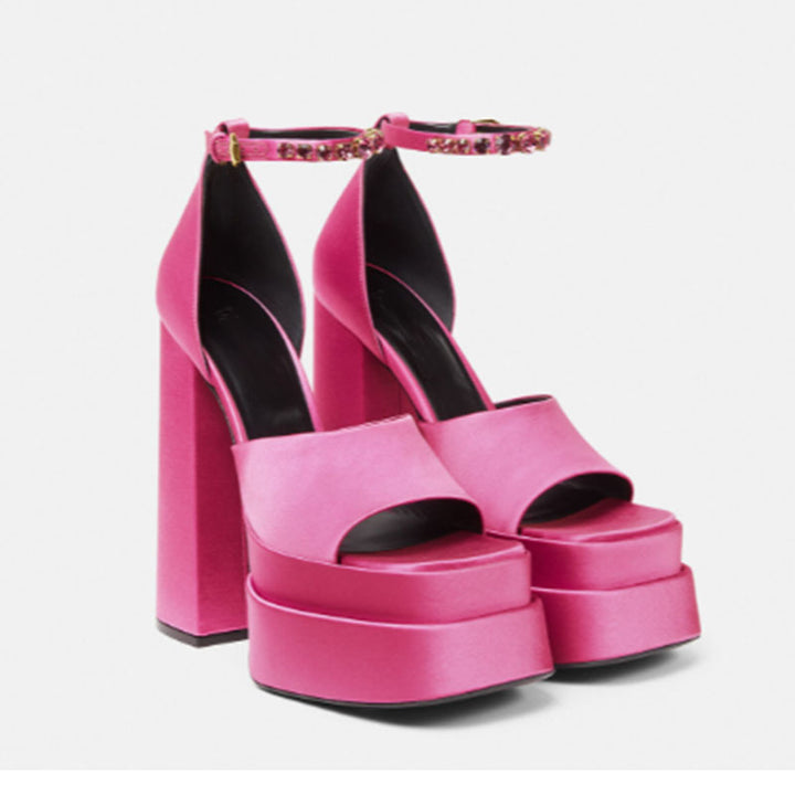 Femme Platform Peep-Toe High Heels med strass ankelrem Stilla