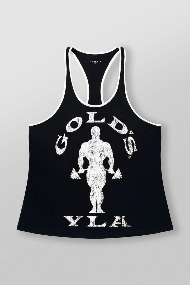 Herrer nan atletisk Stringer Tanktop rygfri snit med kontrastpiping og kraftsportmotiv Skovae
