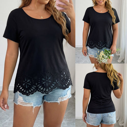 Dame moderigtigt T-shirt med florale huldetaljer Skovae
