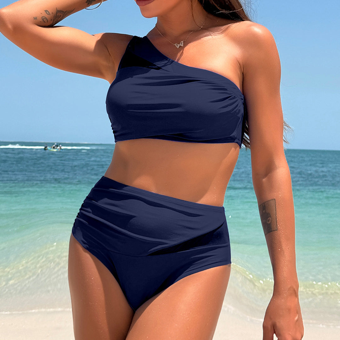 Dame mavefri bikini-sæt med asymmetrisk top og høj talje Stilla