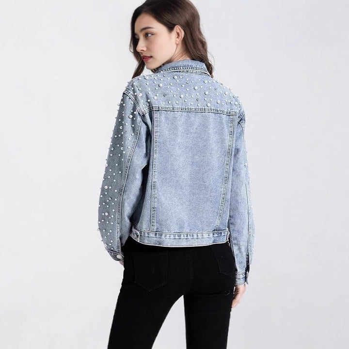 Kvinders denimjakke med perleudsmykninger Stilla