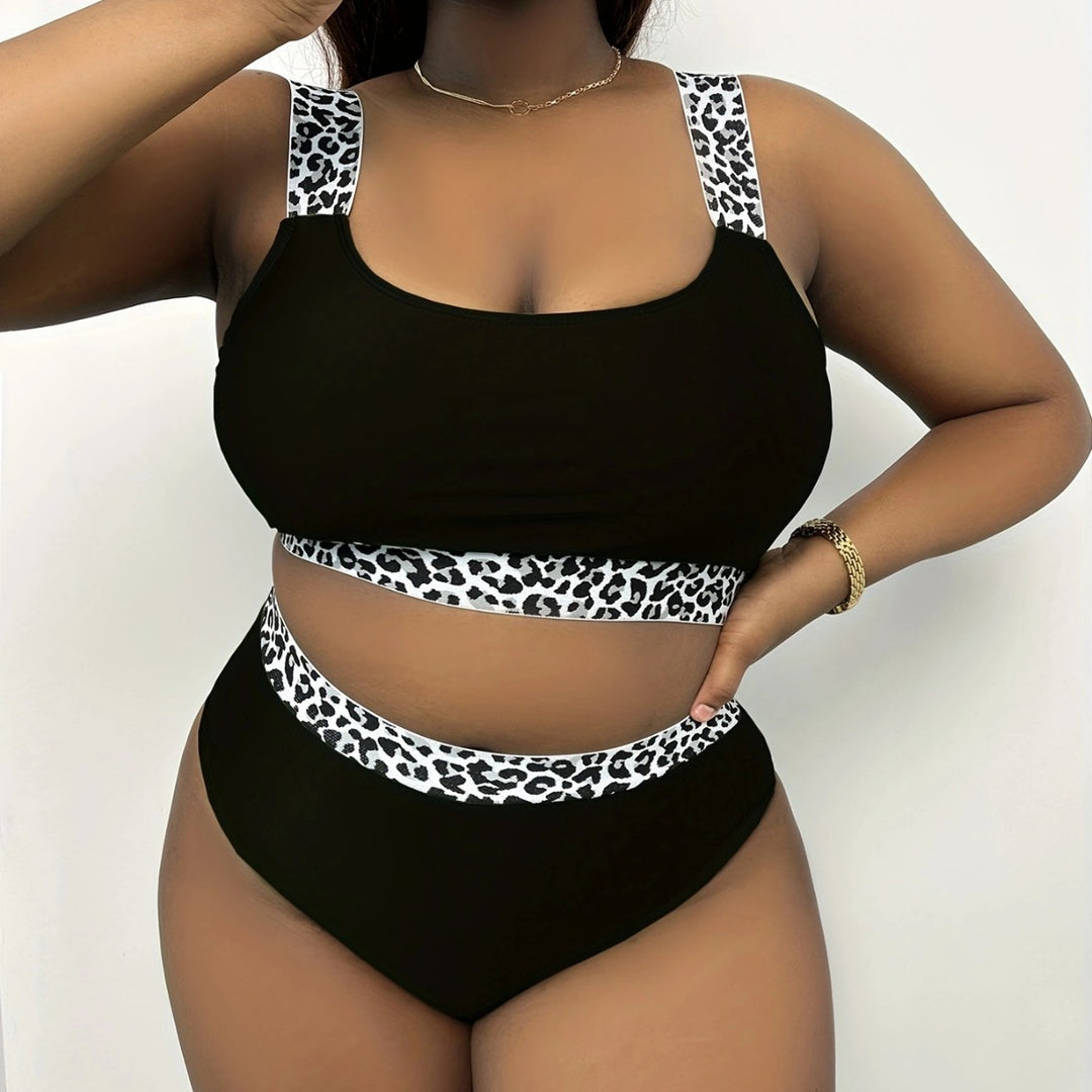 Dame Højskåret Bikini-Sæt med trendy Dyreprint Skovae