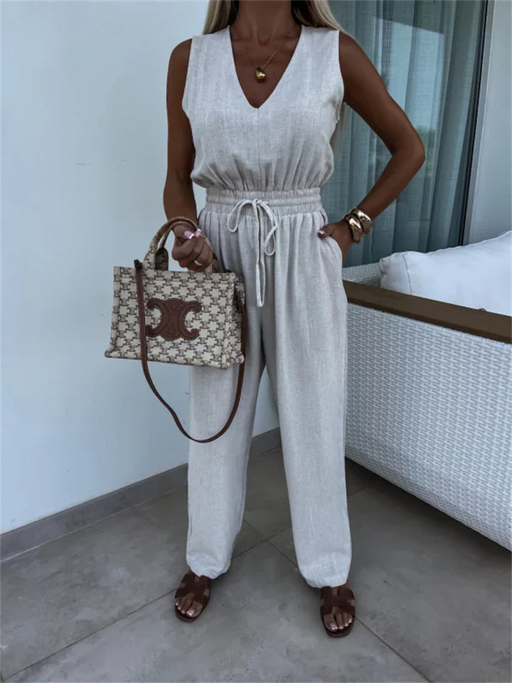 Dame komfortabel jumpsuit med elastisk taljejustering Stilla
