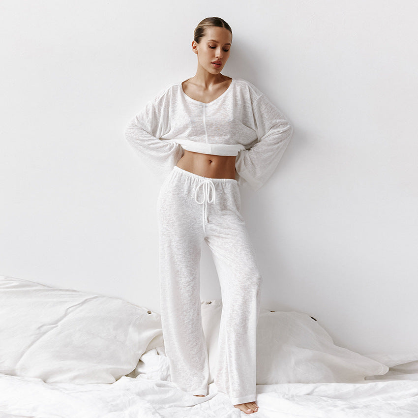 Dame behageligt lounge-sæt med cropped top og bred bukse Stilla