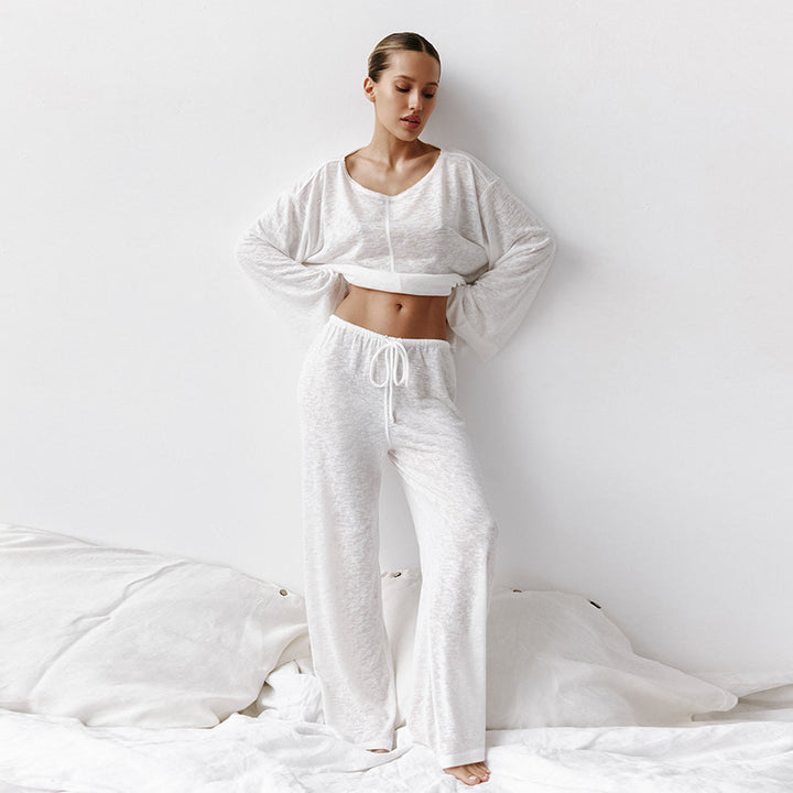Dame behageligt lounge-sæt med cropped top og bred bukse Stilla