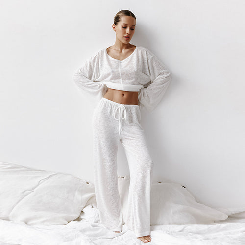 Dame behageligt lounge-sæt med cropped top og bred bukse Stilla