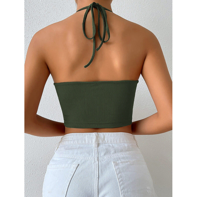 Dame Cropped Top med dyb V-udskæring og snørelook Skovae