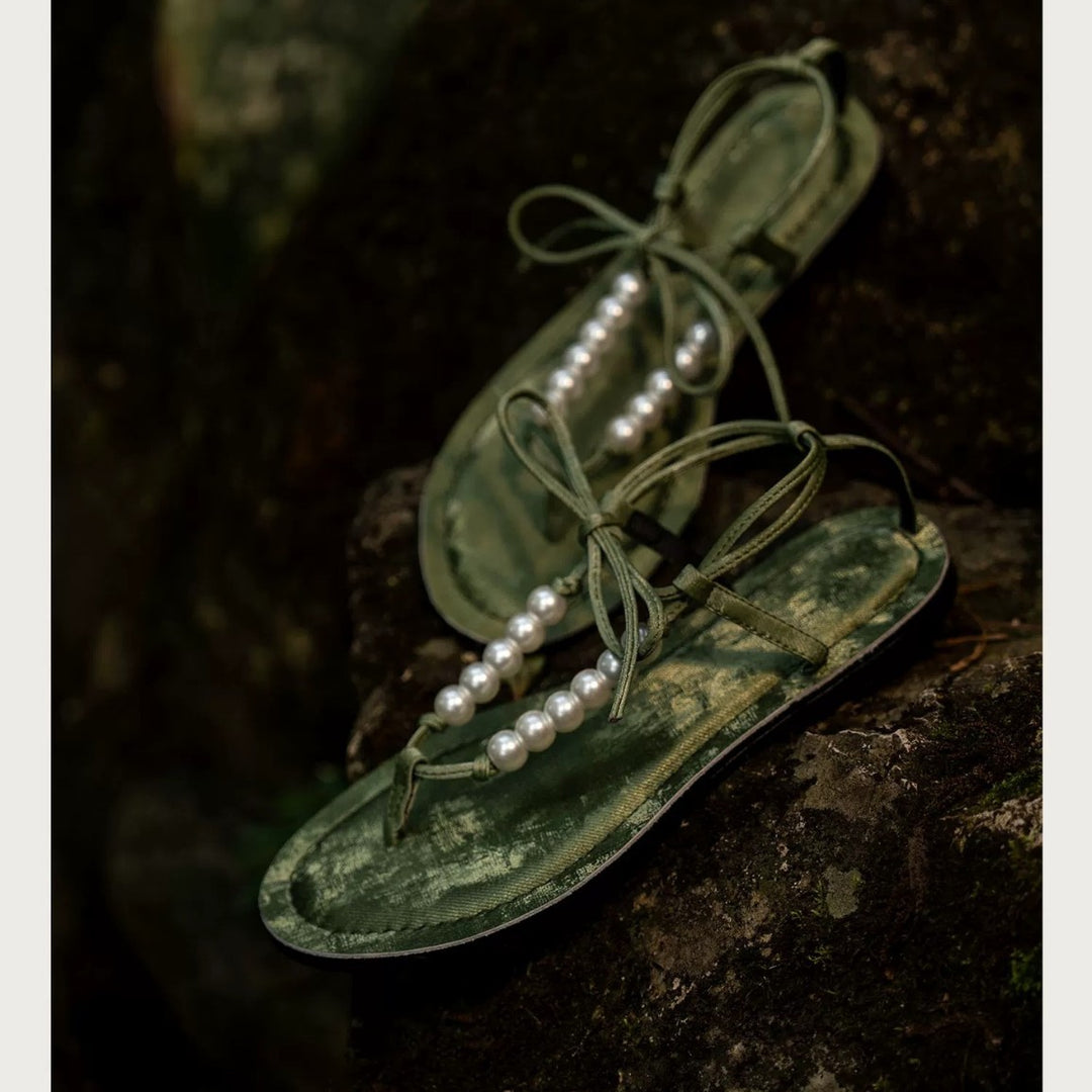 Dame Zehentrenner Sandaler med elegante perle detaljer og komfortabelt sål Stilla