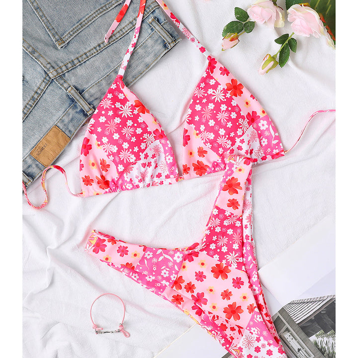 Dame Triangel-Bikini med blomsterdesign og højt skåret trusse Stilla