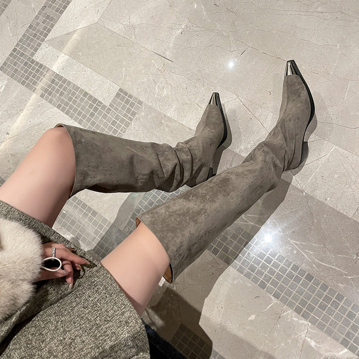 Femme Slouchy Over-knæ Stiletto-støvler med Metallic-Spidsudskæring-detalje Stilla