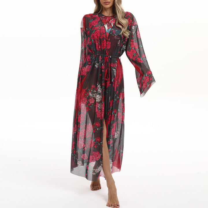 Dame Transparent Strandkimono med blomsterdesign Skovae
