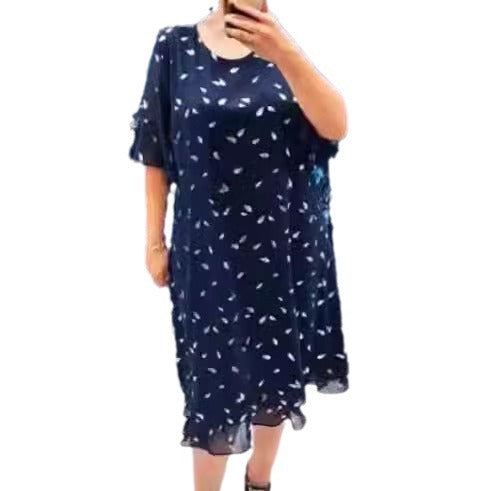 Dame Luftigt Sommerkjole med blomsterdesign og chiffon-lignende overdel Skovae