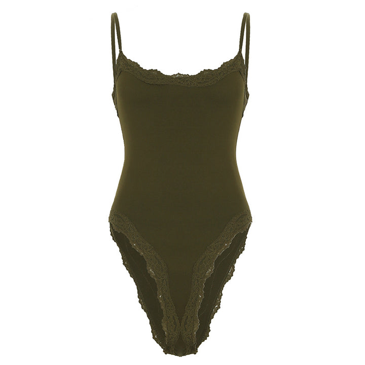 Damen eleganter Bodysuit mit Spitzenakzenten und verstellbaren Trägern Skovae