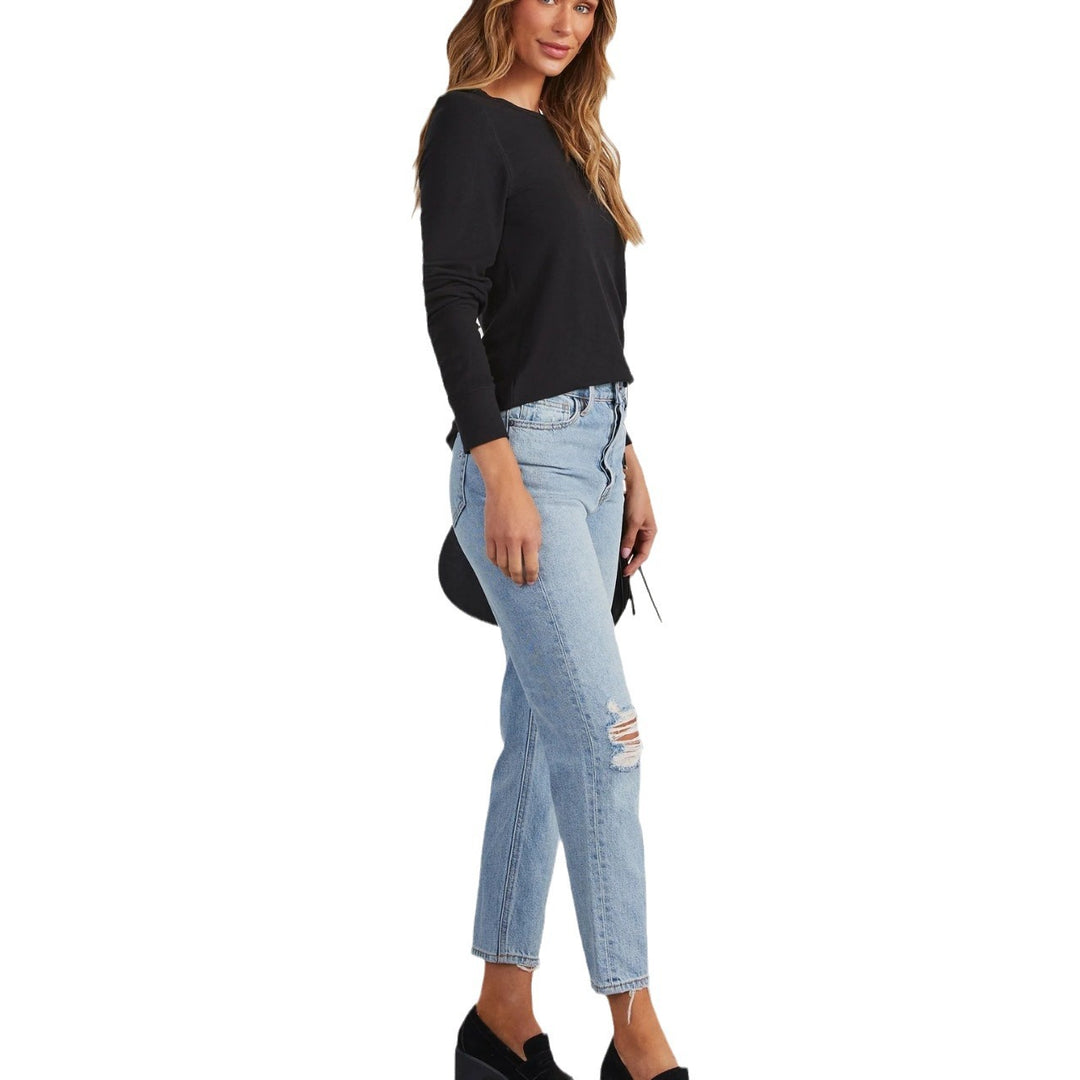 Dame Langærmet Basic-T-shirt med figurskabende snit Stilla