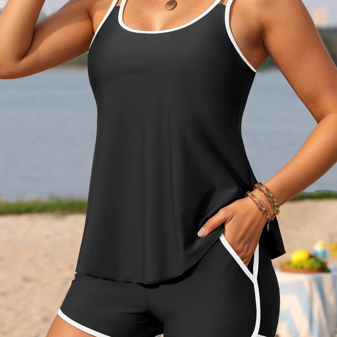 Dame Sporty Tankini-sæt med bløde stropper og trendy shorts Skovae