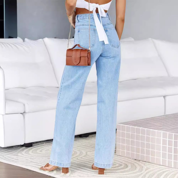 Dame brede high-waist jeans med ekstremt bredt ben og klassisk denim-vask Stilla