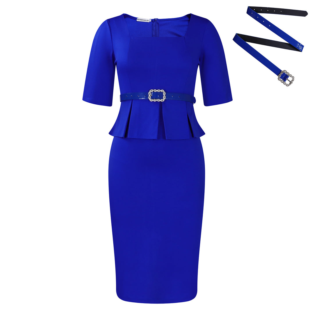 Dame elegant Peplum-kjole med figursyet snit og moderne bælte Stilla