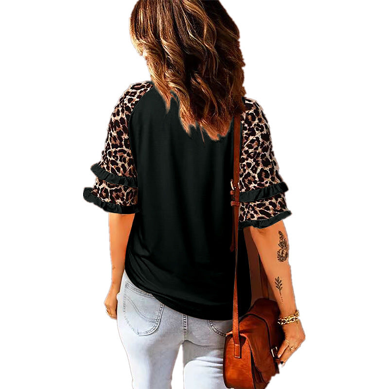 Kvinder Stilfuld Leopardmønster Overlay T-Shirt Stilla
