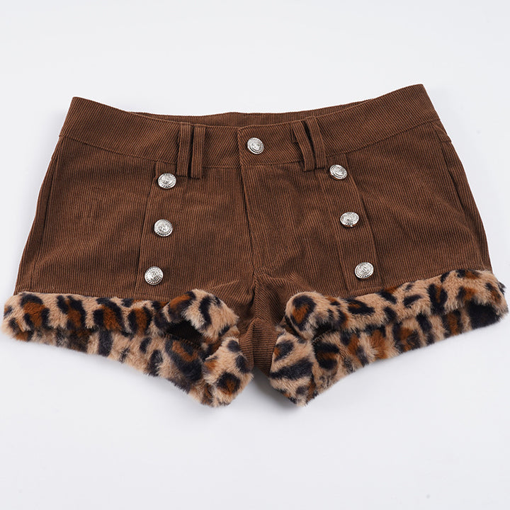 Dame modische shorts aus cord mit kragenfransen und dekorativen knöpfen Skovae