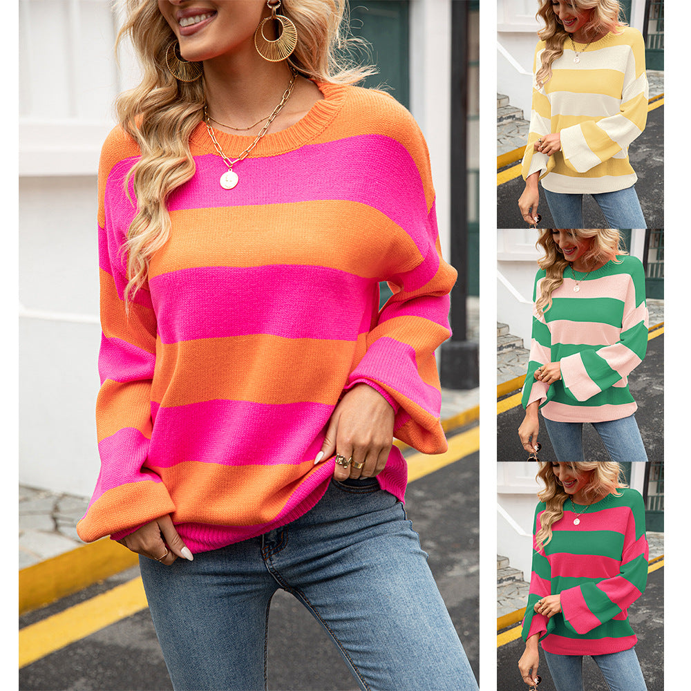 Dame casual pullover med fashionable stripe mønster og brede skåret ærmer Stilla