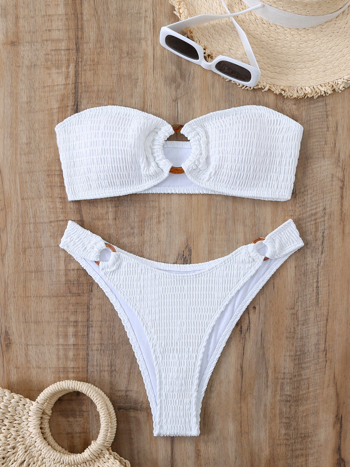 Dame bikini-sæt med struktureret bustier-top og højskårne bunddele Skovae