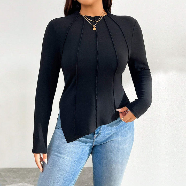 Dame elegant langærmet top med asymmetrisk søm og fine syninger Stilla