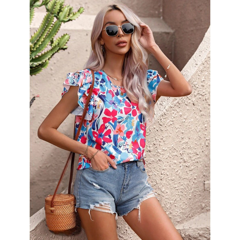 Dame Blomster Puffærmer Top Stilla