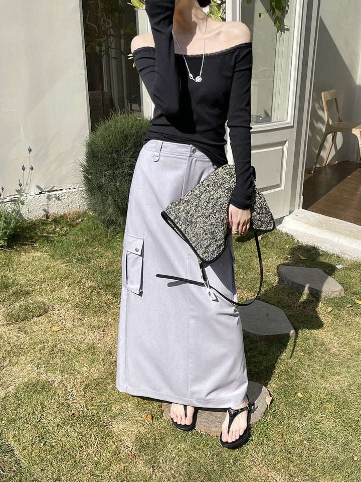Dame Midi skirt med praktiske cargo-lommer og kvalitets bomuldsblanding Stilla