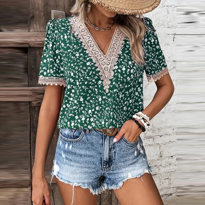 Dame blomsterbroderet bluse Stilla
