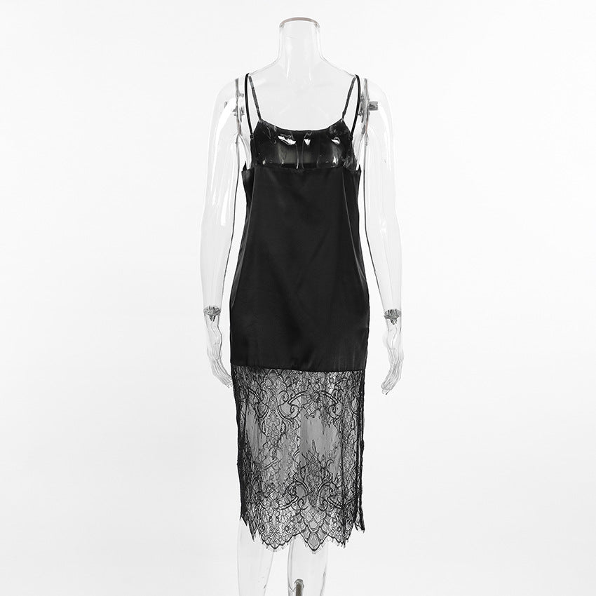Dame spidse-cami-kjole med satin-overdel og spidsnederdel Stilla